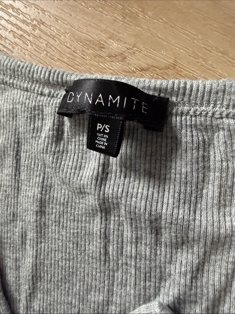 Dynamite Gray Ribbed Henley Top - Picture 2 of 2